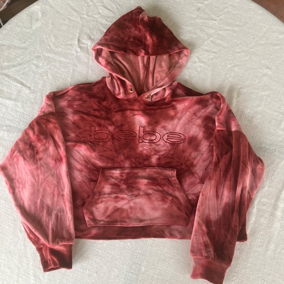 Bebe rose pullover hoodie velvet feel size large. - Picture 2 of 7